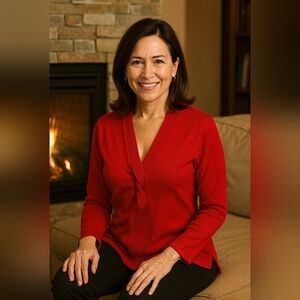 City Girl by Nancy Bolen Red Braided 3/4 Sleeve  Sweater sz L